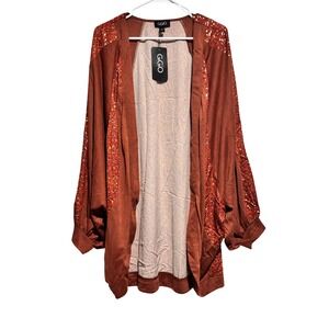 GiGiO Women Rust Mixed Media Floral Open Front Cardigan Large NWT